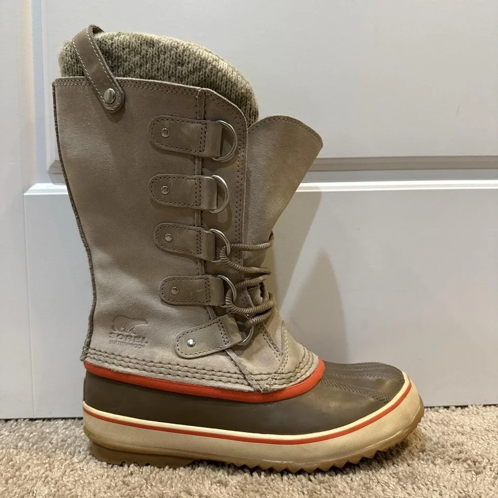 Sorel Snow Boots Womens Size 7 Brown Leather Mid Calf Waterproof NL2084-160